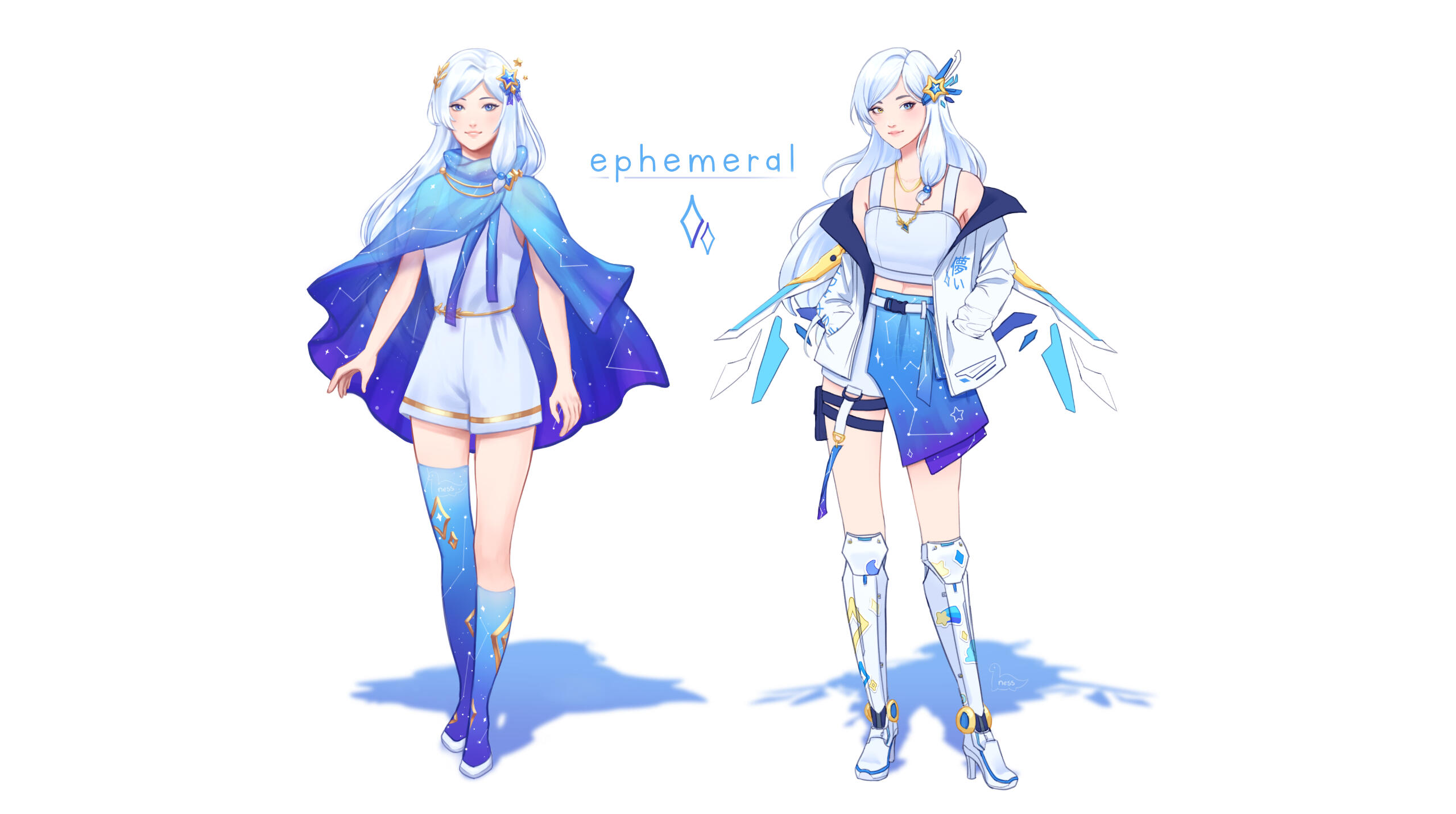 Early prototype designs, I wanted to have a magic-fantasy version and a more cyber-futuristic version for fun.